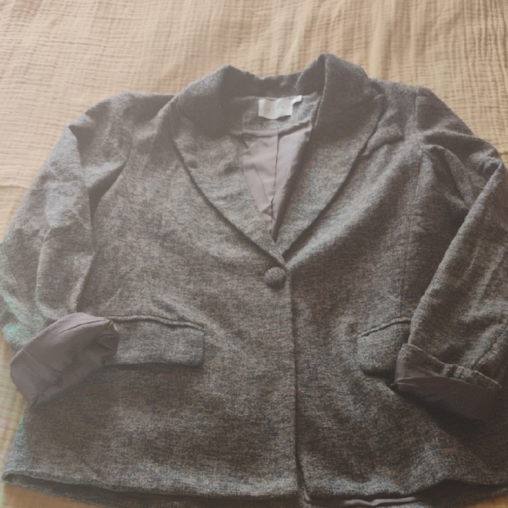 Women's Brown Tweed Blazer With Single Front Button And Classy Slit In Back